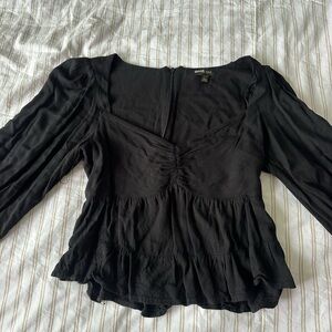 AFRM Black Ruched Peplum Blouse